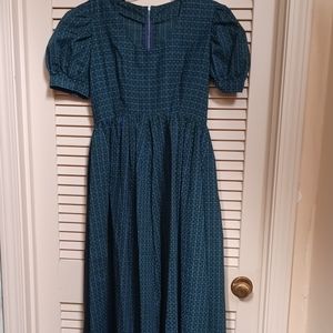 Green Blue Plaid Dotted Vintage Prairie Cottagecore Maxi Dress Vintage